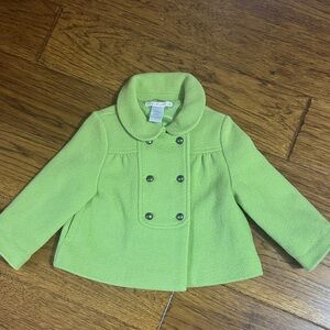Green Double-Breasted Smocked  Kids Coat